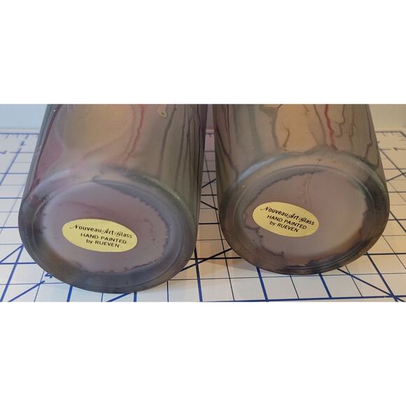 2 Nouveau Art Glass Tumblers by Rueven, Hand Painted - Picture 2 of 9